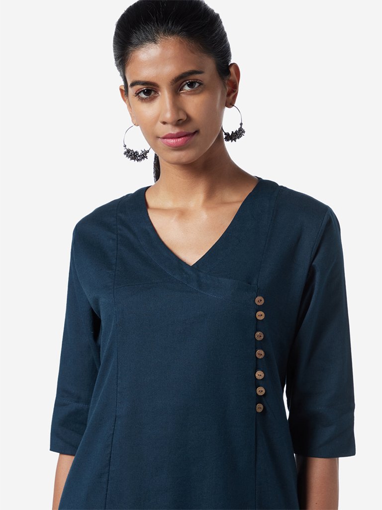 Utsa Indigo Button-Detail A-line Kurta