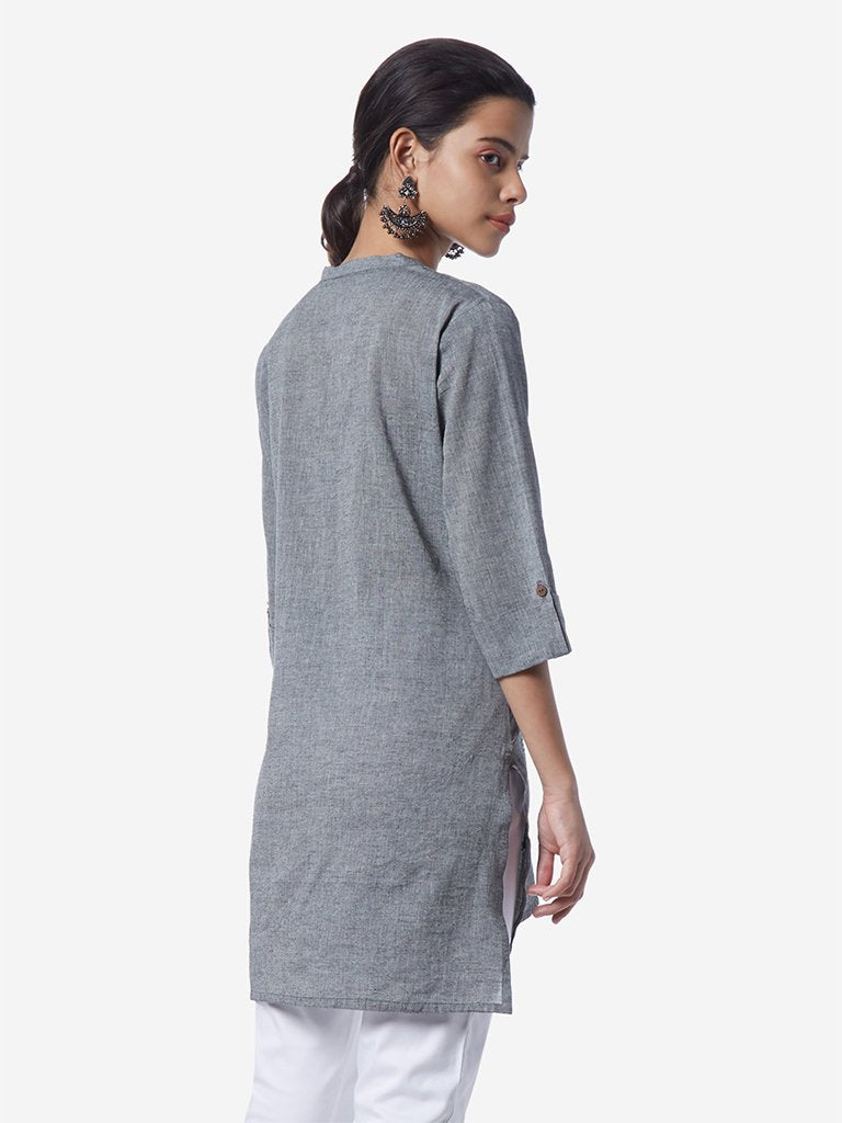 Utsa Grey Embroidered High-Low Kurti