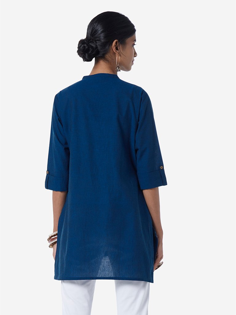 Utsa Indigo Embroidered High-Low Kurti