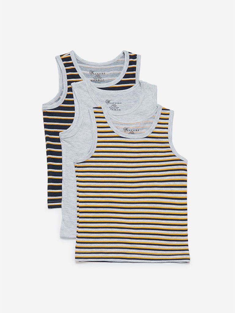HOP Kids Grey Striped Vests Pack Of Three