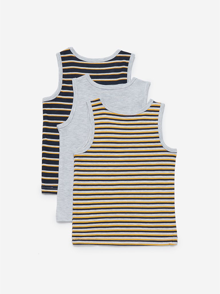 HOP Kids Grey Striped Vests Pack Of Three