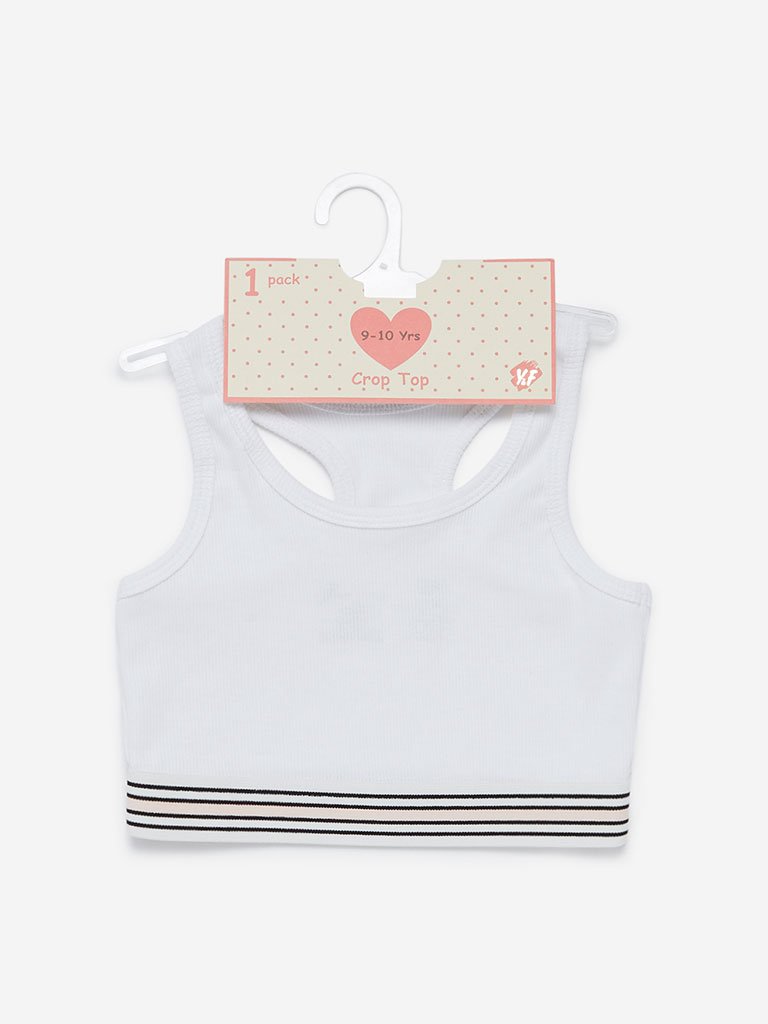 Y&F Kids White Ribbed Crop Top