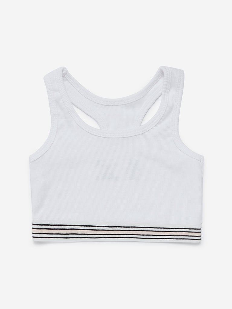 Y&F Kids White Ribbed Crop Top