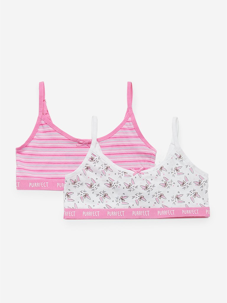 Y&F Kids Pink Kitten Print Crop-Top Set Of Two