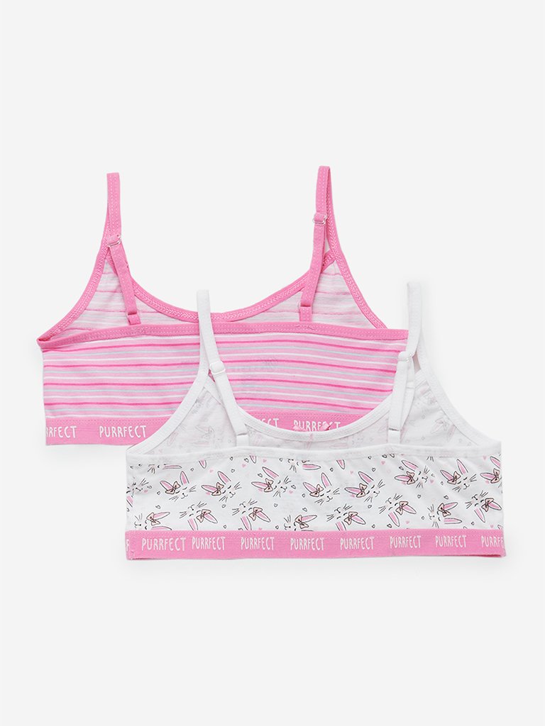 Y&F Kids Pink Kitten Print Crop-Top Set Of Two