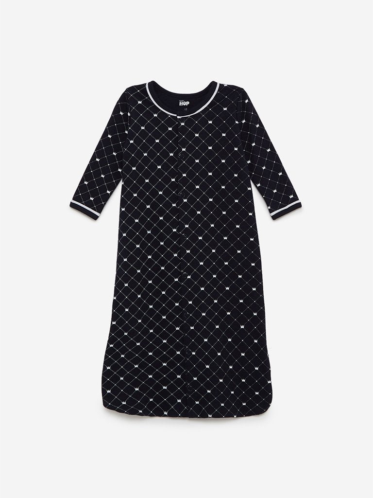 Baby HOP Navy Crown Print Sleep Suit