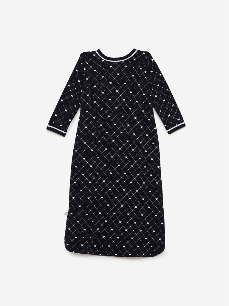 Baby HOP Navy Crown Print Sleep Suit