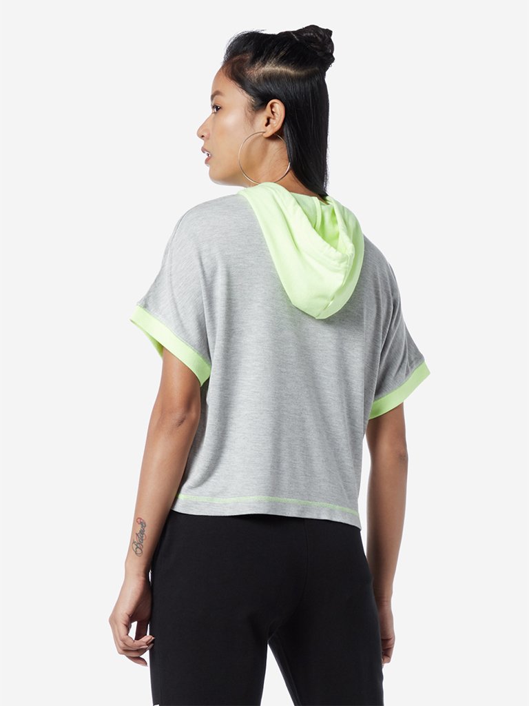 Studiofit Grey Text Printed Hooded T-Shirt