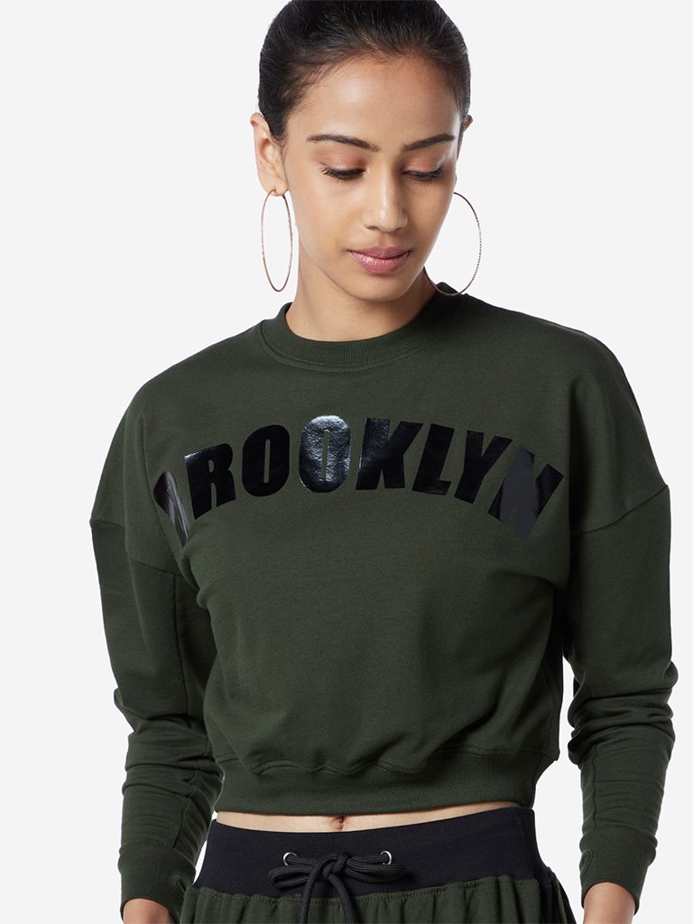 Studiofit Olive Text Pattern T-Shirt