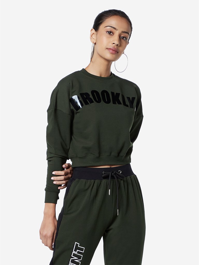 Studiofit Olive Text Pattern T-Shirt