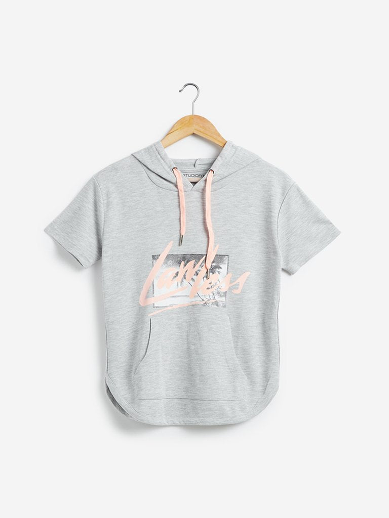 Studiofit Grey Melange Hooded T-Shirt