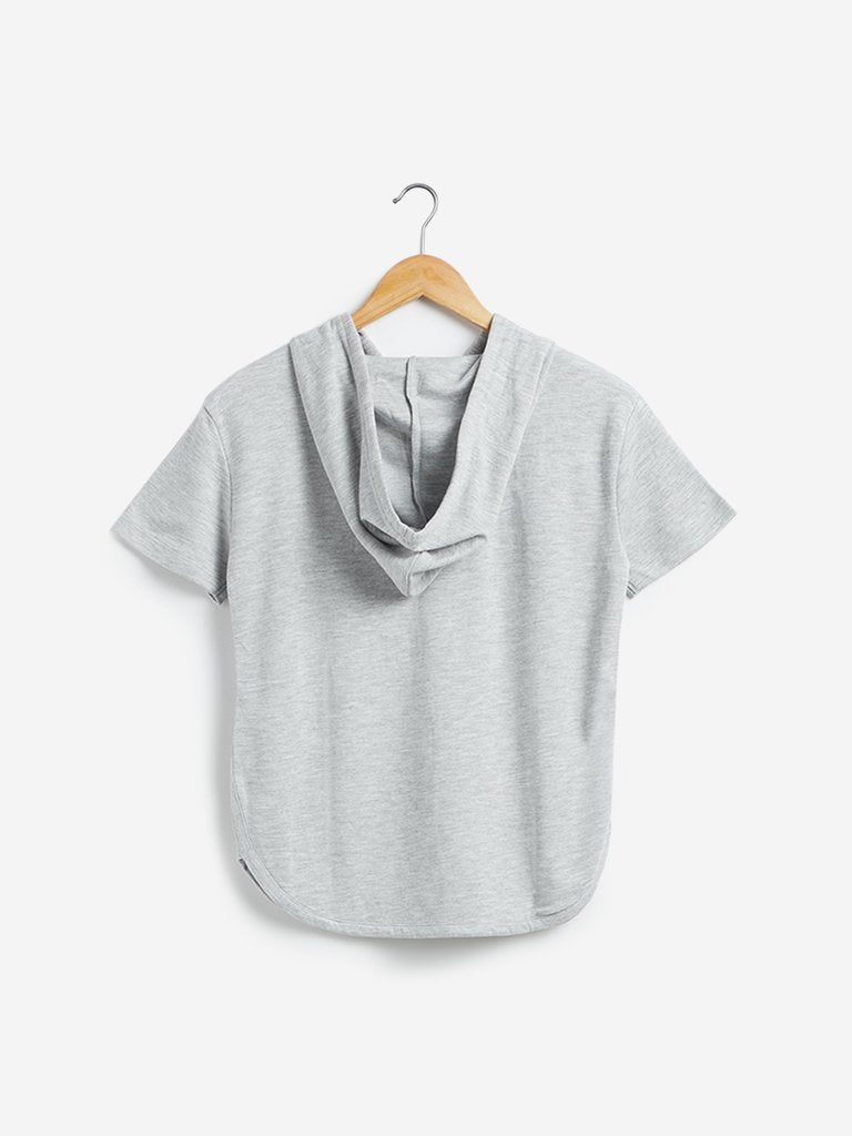Studiofit Grey Melange Hooded T-Shirt