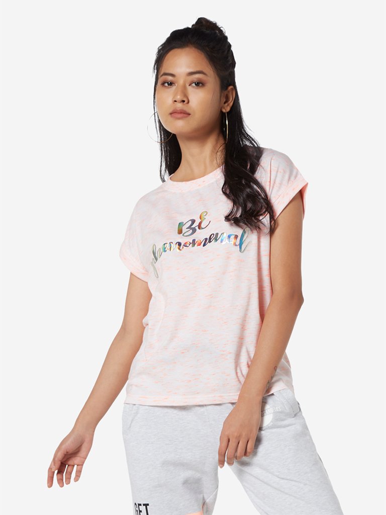 Studiofit Neon Orange And White Melange T-Shirt