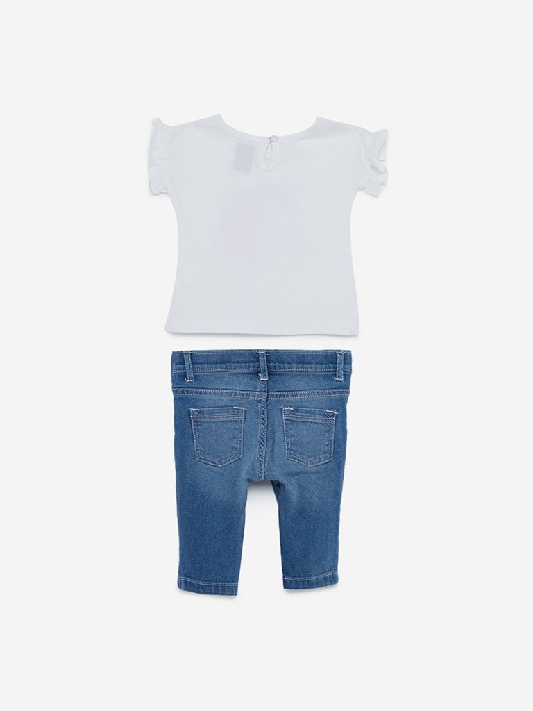 Baby HOP White Unicorn T-Shirt And Jeans Set