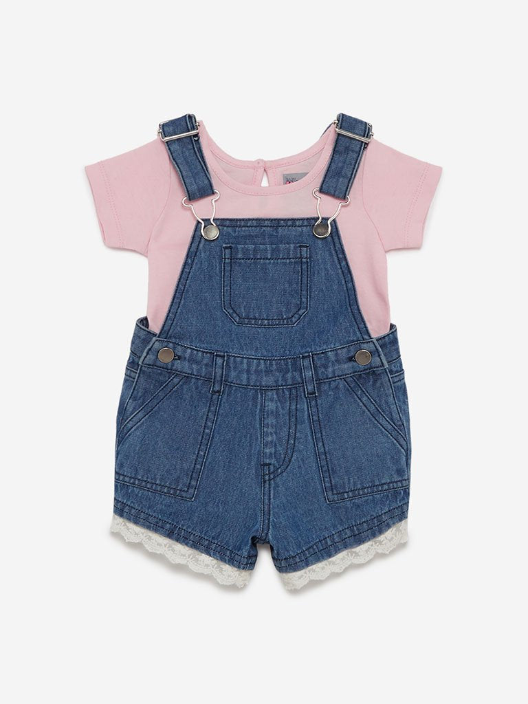 Baby HOP Blue Dungarees And T-Shirt Set