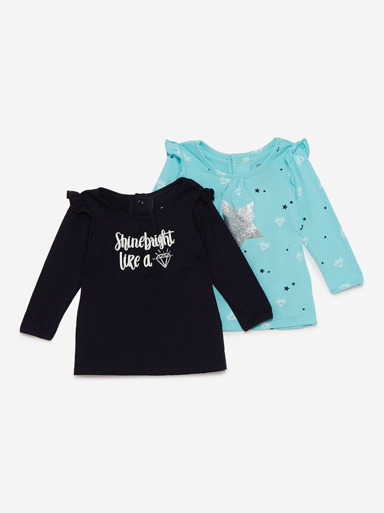 Baby HOP Aqua And Navy Diamond T-Shirt Set of Two