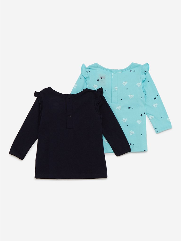 Baby HOP Aqua And Navy Diamond T-Shirt Set of Two