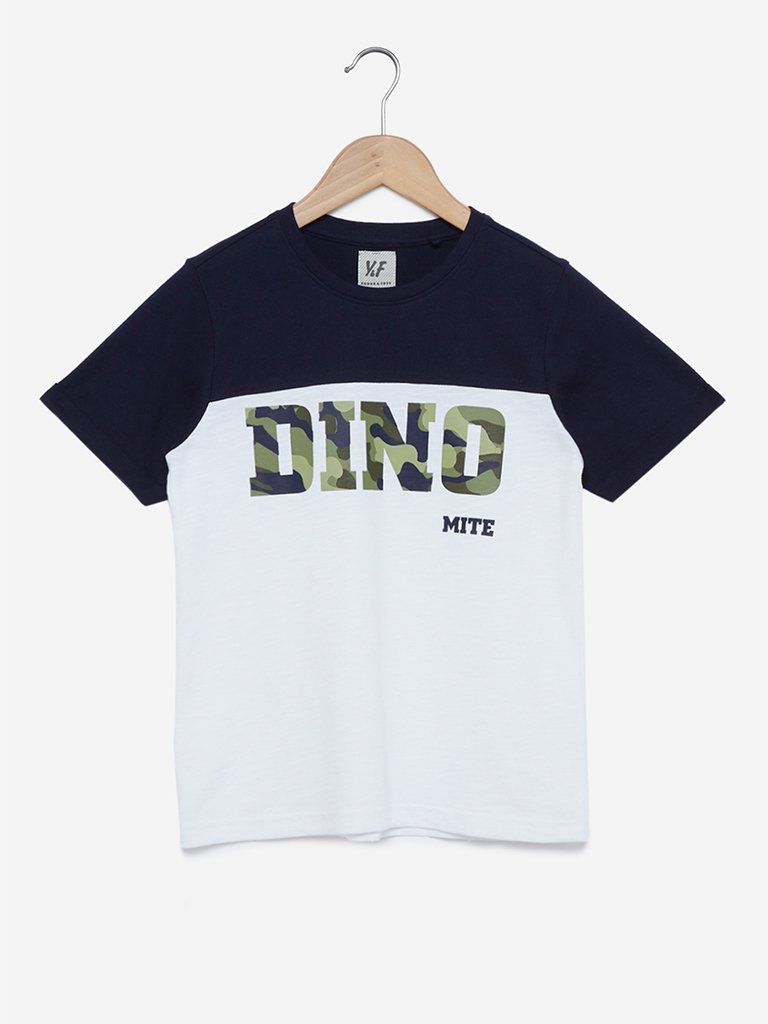 Y&F Kids Navy Printed Crewneck T-Shirt