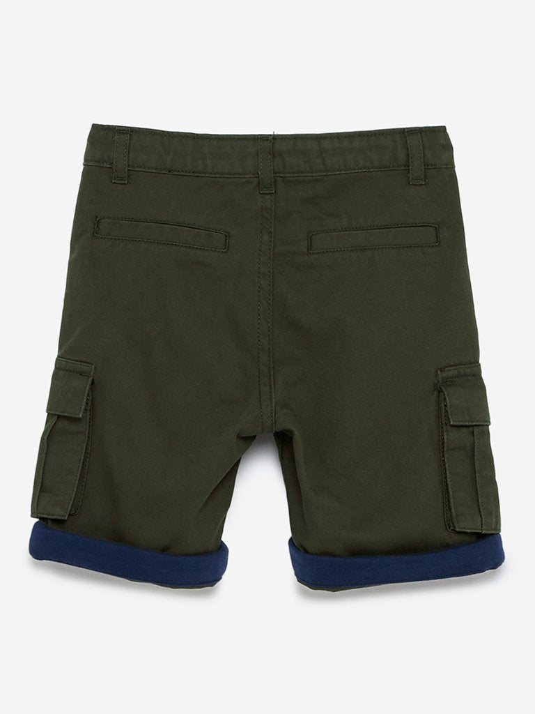 HOP Kids Olive Text Print Cargo Shorts