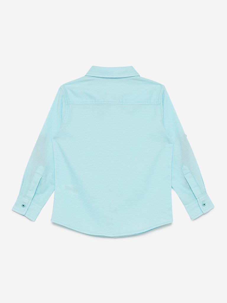 HOP Kids Mint Self-Textured Polo Shirt