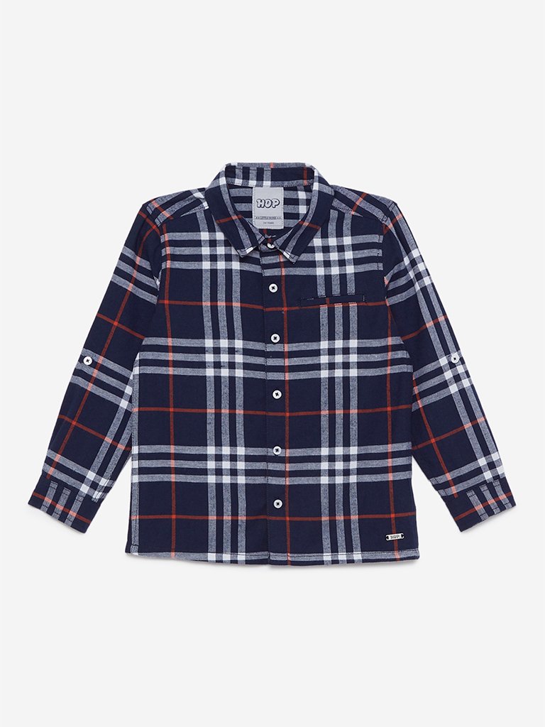 HOP Kids Navy Checkered Polo Shirt