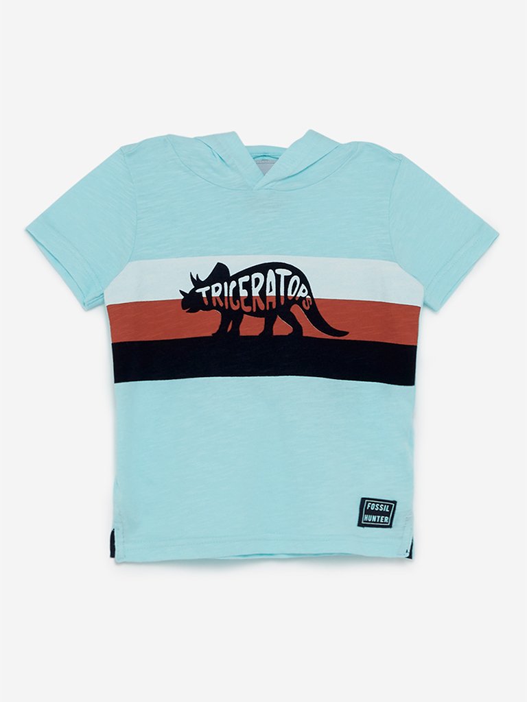 HOP Kids Aqua Dinosaur Hooded T-Shirt