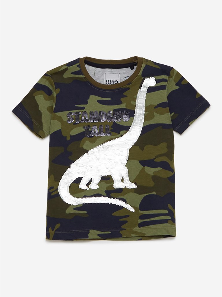 HOP Kids Olive Dinosaur Camouflage T-Shirt