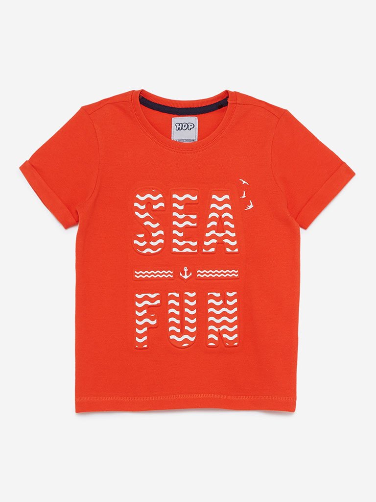 HOP Kids Orange Embossed Crewneck T-Shirt