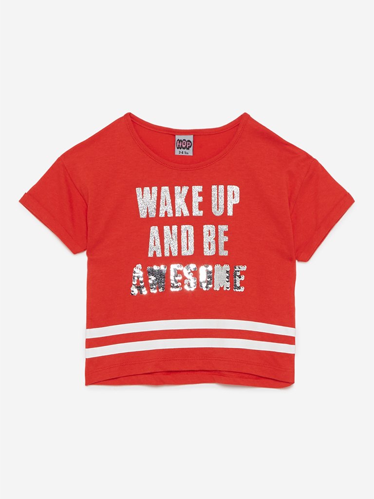 HOP Kids Red Text Print Kenneth T-Shirt