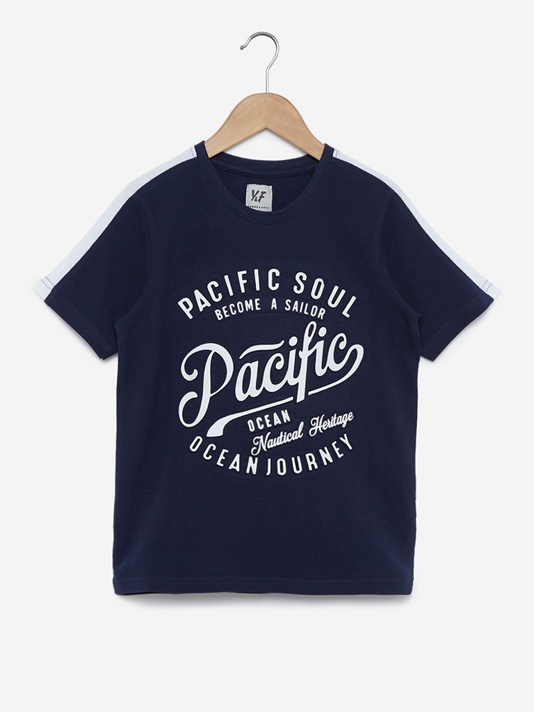 Y&F Kids Navy Typographic Print T-Shirt