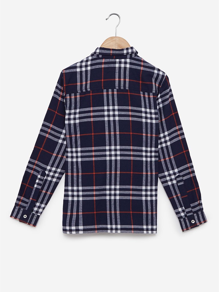 Y&F Kids Navy Checkered Cotton Shirt