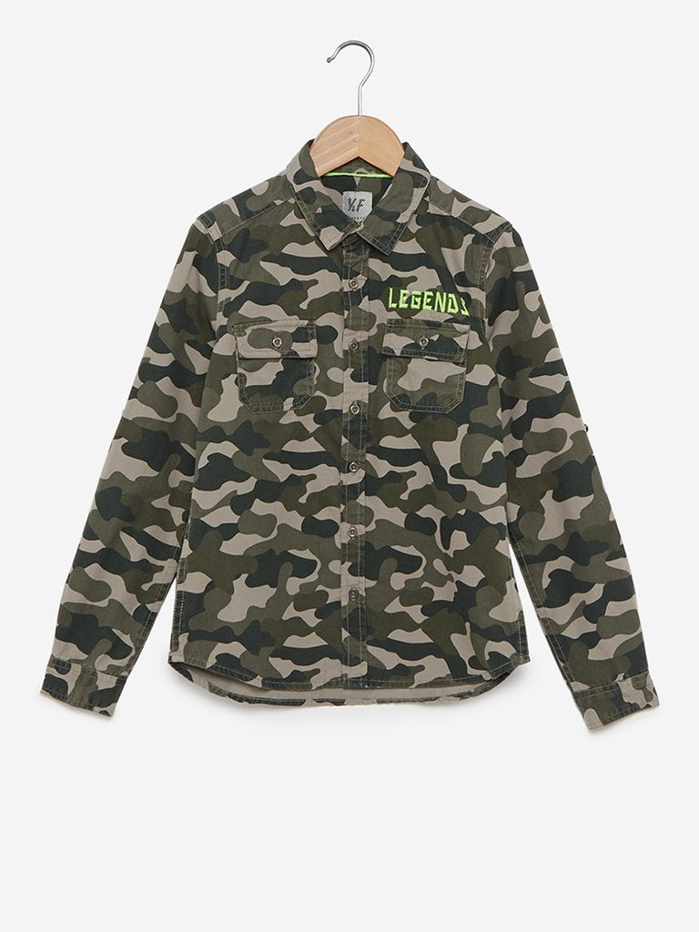 Y&F Kids Olive Camouflage Printed Shirt