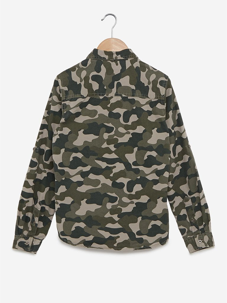 Y&F Kids Olive Camouflage Printed Shirt