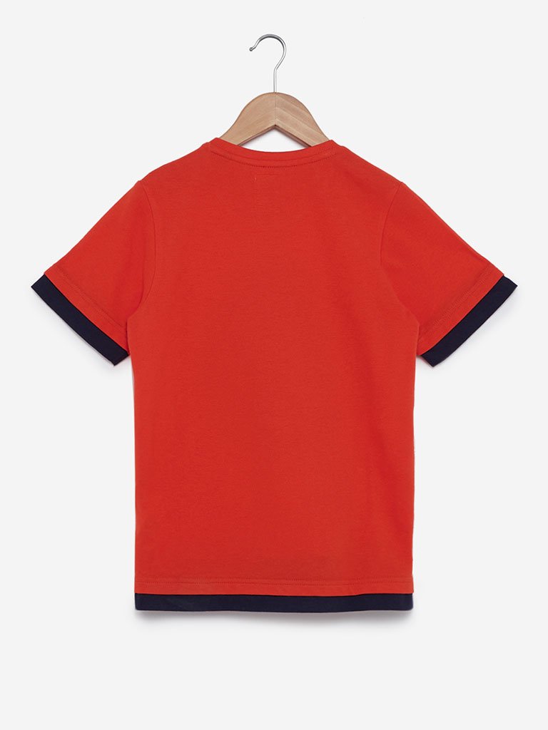 Y&F Kids Orange Printed Crewneck T-Shirt