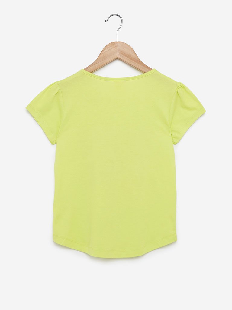Y&F Kids Lime Popcorn Tub Printed T-Shirt