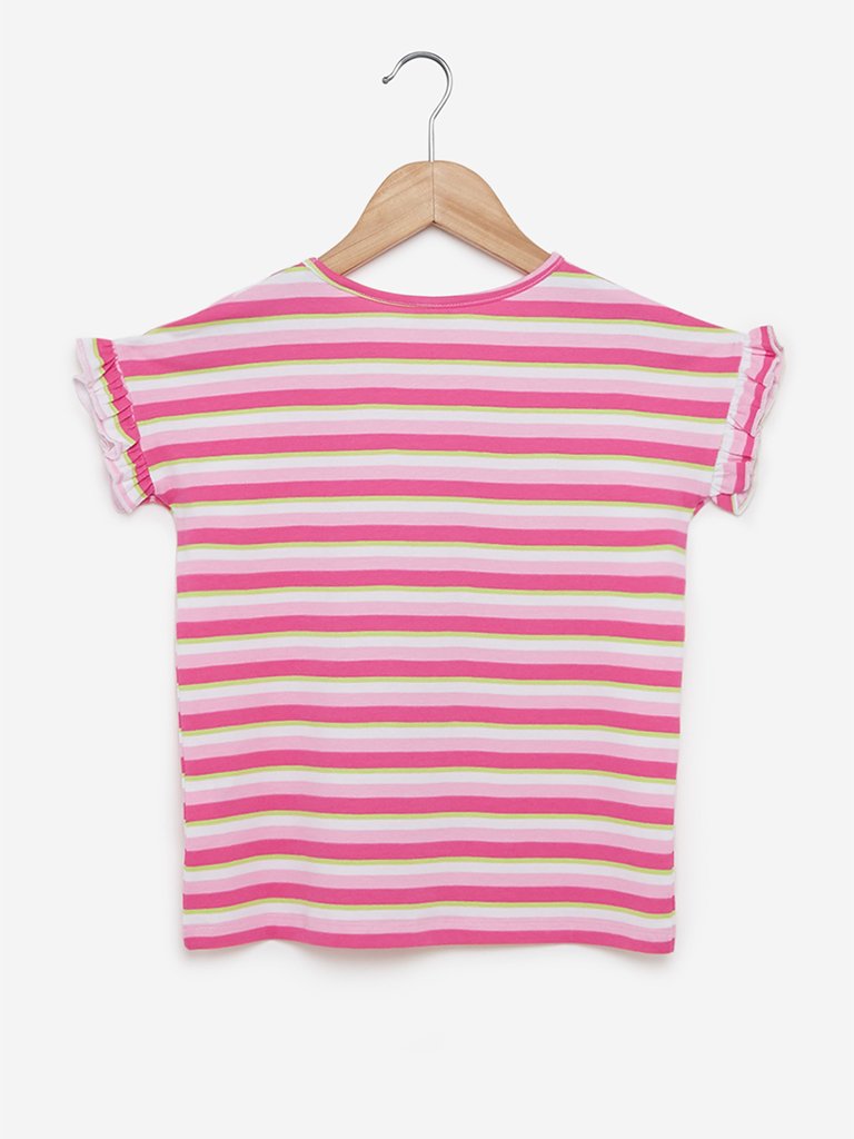 Y&F Kids Pink Unicorn Stripe Patterned T-Shirt
