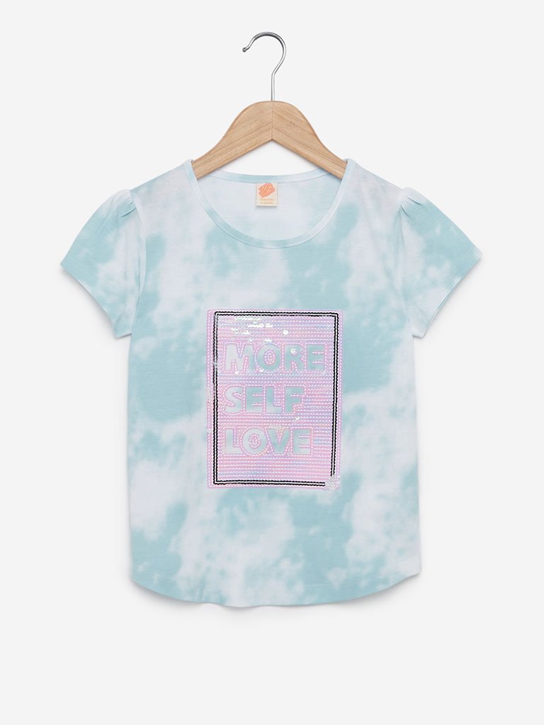 Y&F Kids Light Blue Sequinned T-Shirt