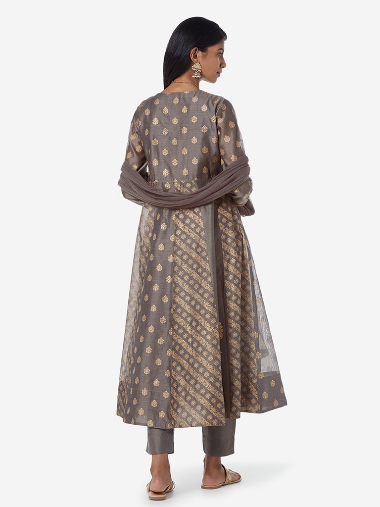 Vark Grey Anarkali Kurta And Palazzos Set