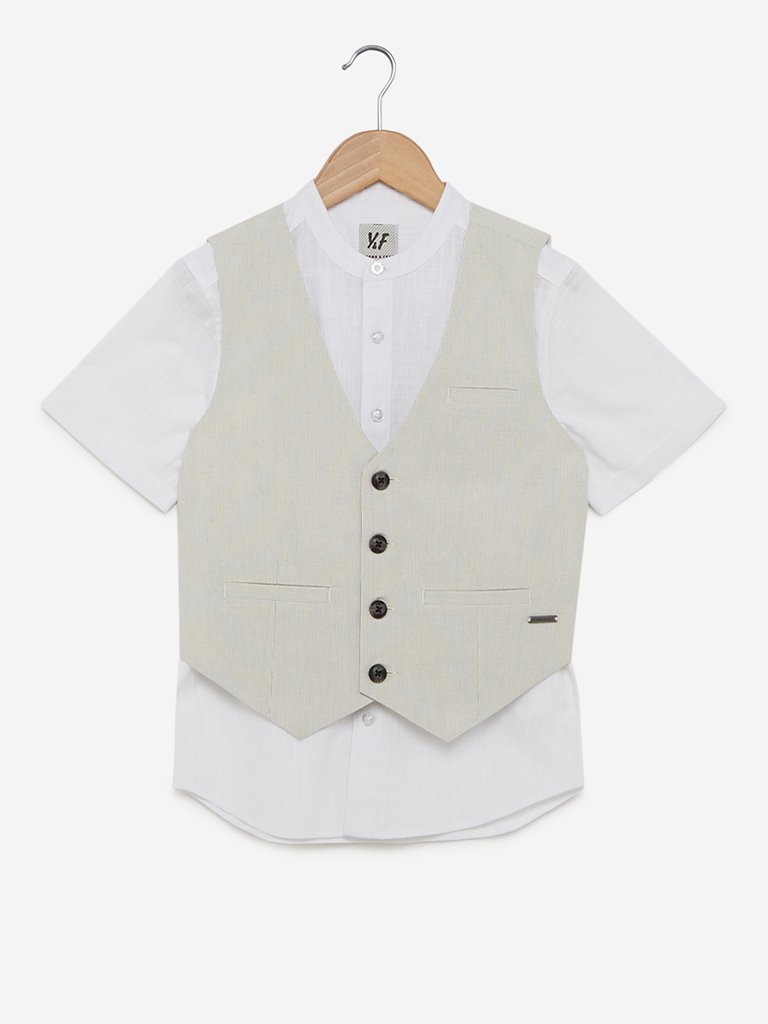 Y&F Kids Ecru Shirt And Waistcoat Set