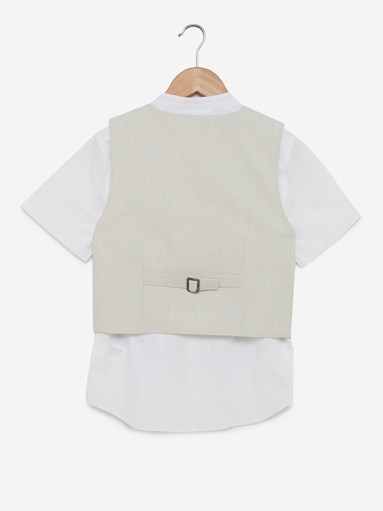 Y&F Kids Ecru Shirt And Waistcoat Set