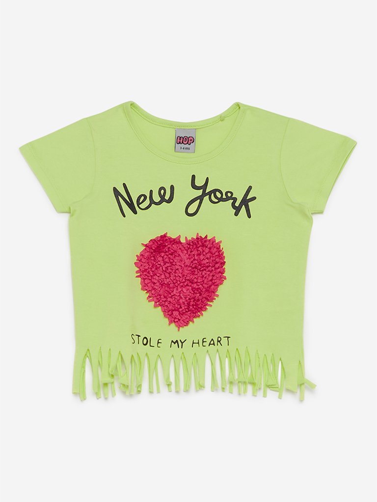 HOP Kids Lime Green Heart Applique T-Shirt