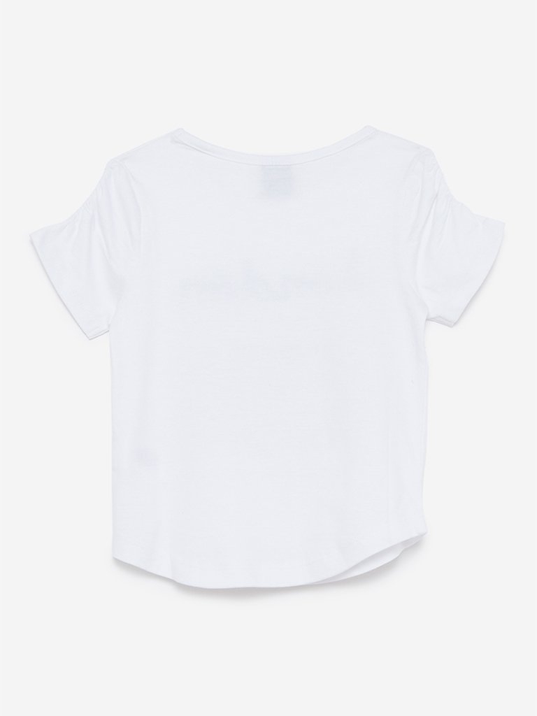 HOP Kids White Text Printed T-Shirt