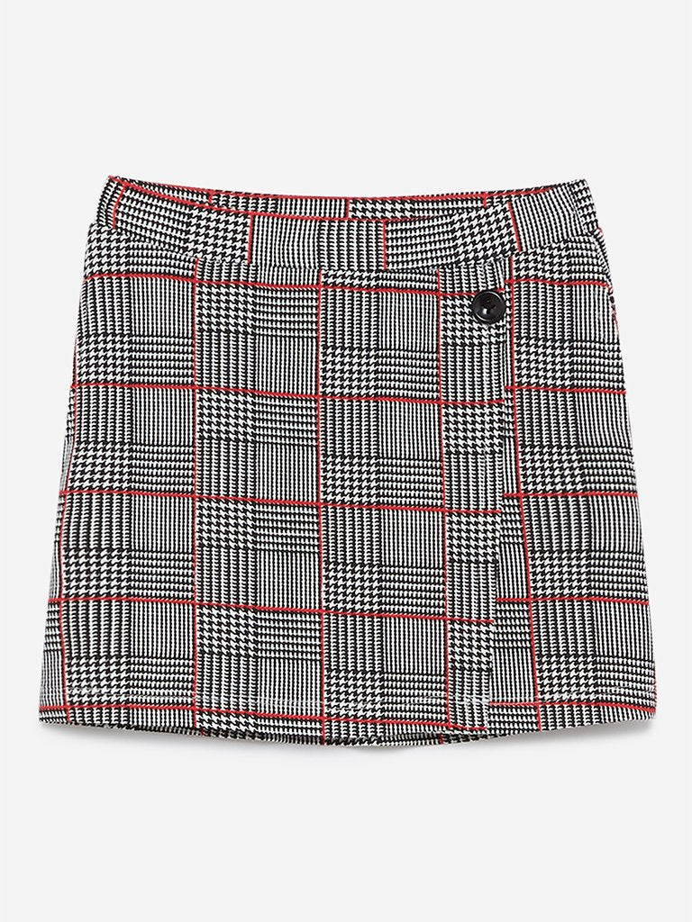 HOP Kids Black And White Houndstooth Print Skirt
