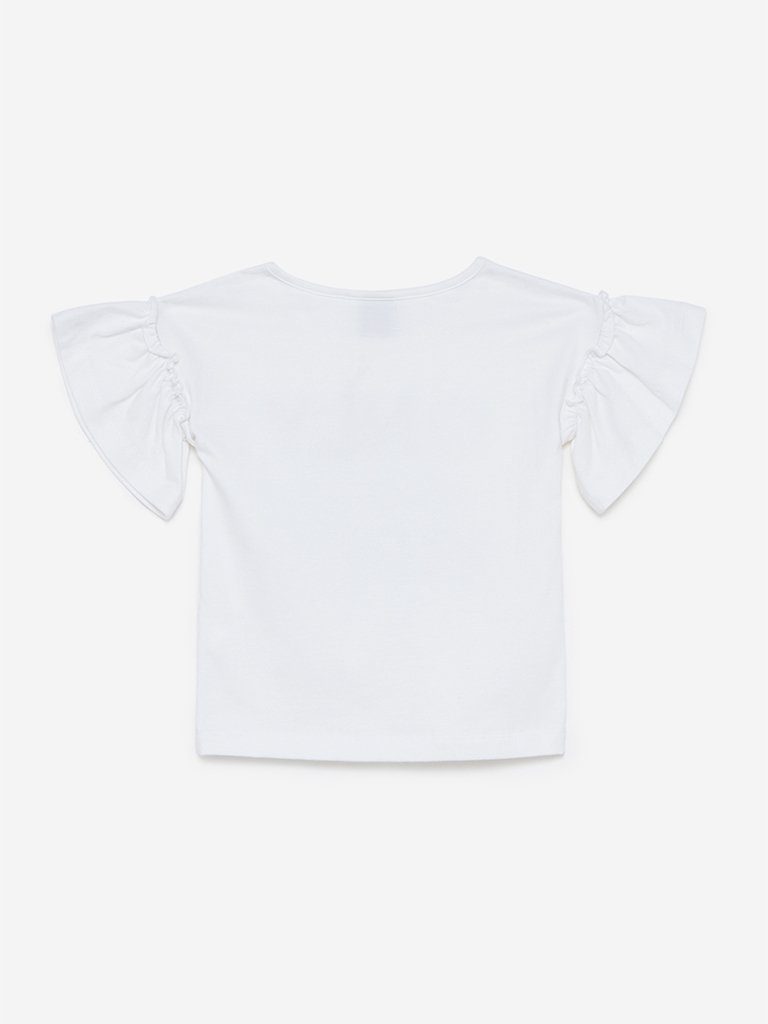 HOP Kids White Crewneck Typographic Print Top