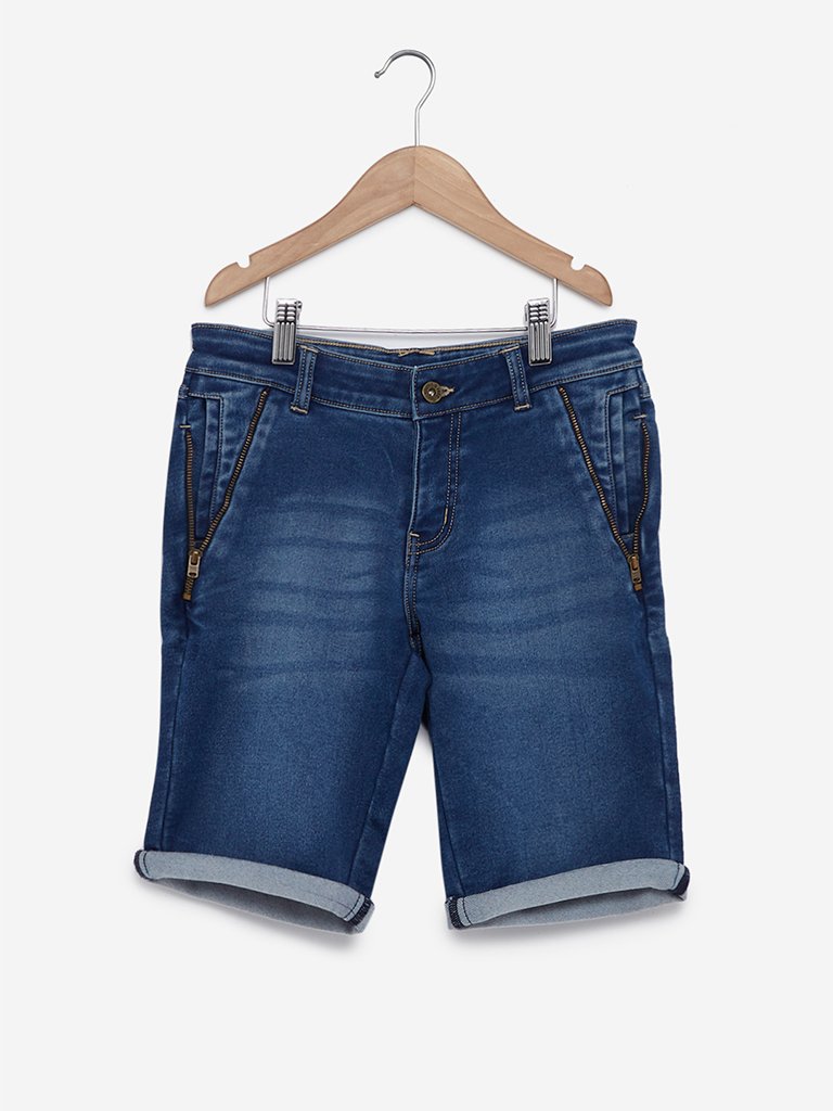 Y&F Kids Blue Zippered Wayne Shorts