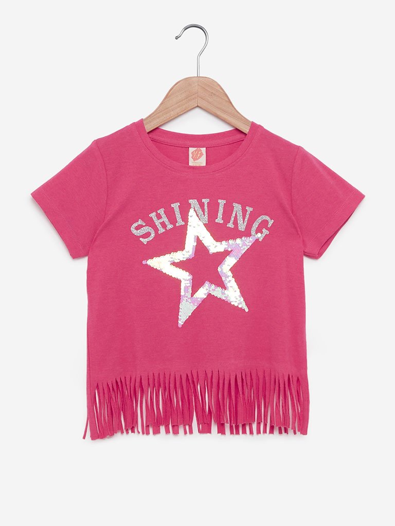 Y&F Kids Pink Star Patterned Frida Top