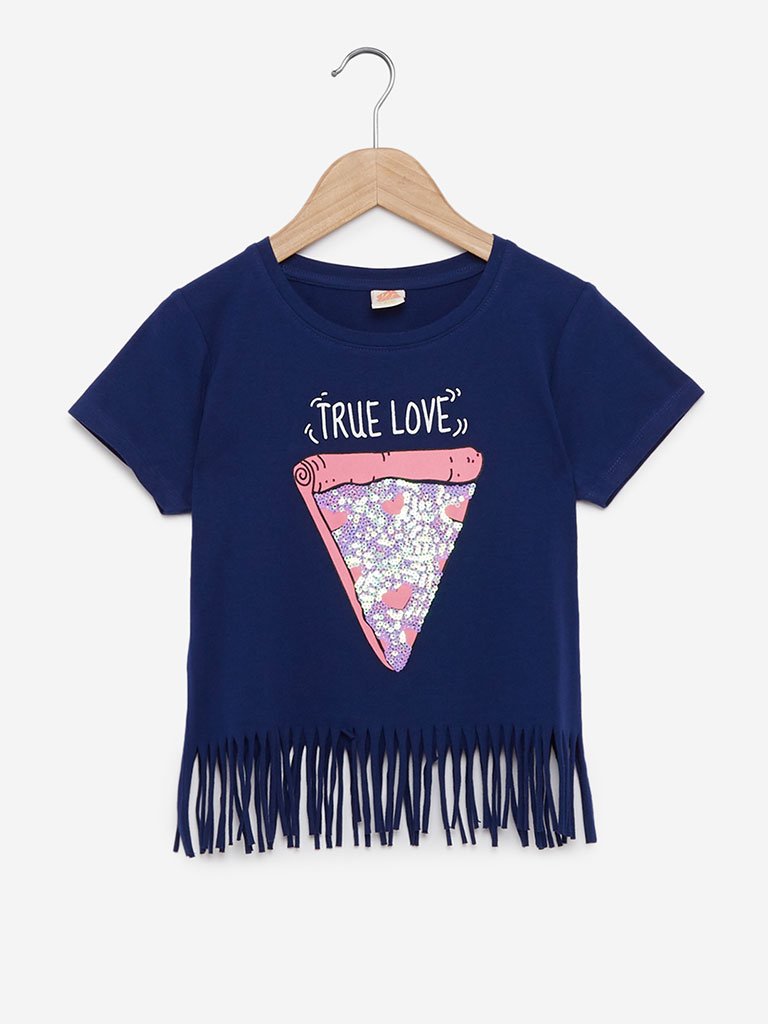 Y&F Kids Blue Pizza Print Frida T-Shirt