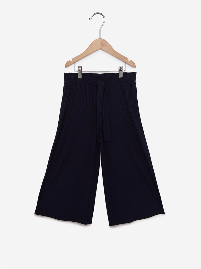 Y&F Kids Navy Ribbed Wide Palazzos