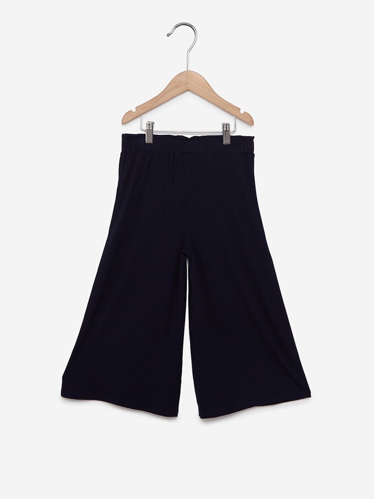 Y&F Kids Navy Ribbed Wide Palazzos