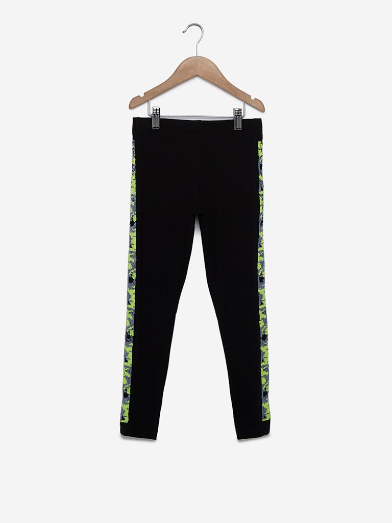 Y&F Kids Black Reversible Sequinned Leggings